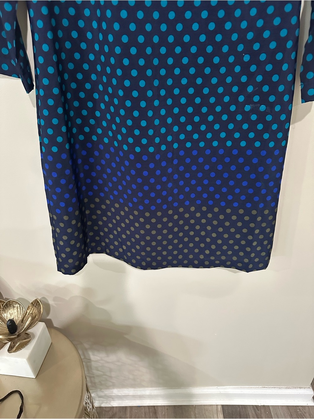 Old Navy Blue Polka Dot Ombre Shift Dress Size M 3/4 Sleeve Retro Mod - Picture 6 of 11